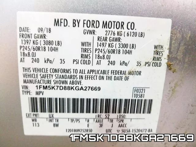 1FM5K7D88KGA27669 фото 2