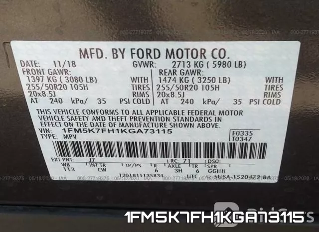 1FM5K7FH1KGA73115 фото 10