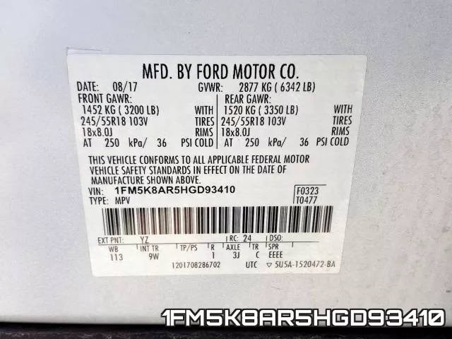 1FM5K8AR5HGD93410 фото 2