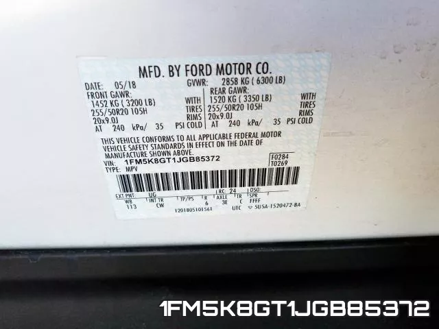 1FM5K8GT1JGB85372 фото 2