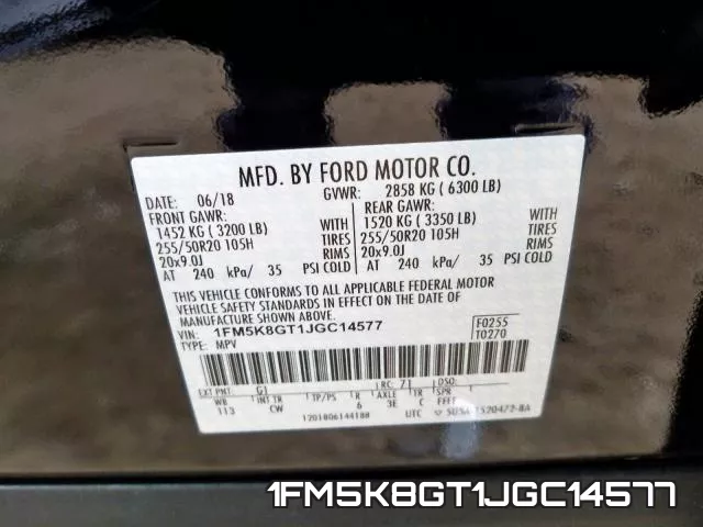 1FM5K8GT1JGC14577 фото 2