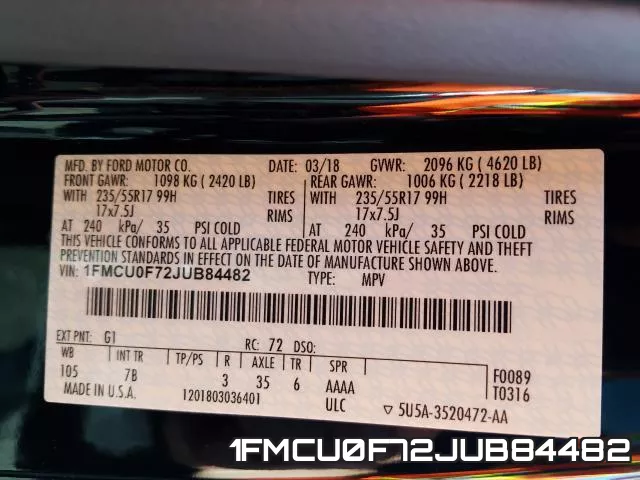 1FMCU0F72JUB84482 фото 2
