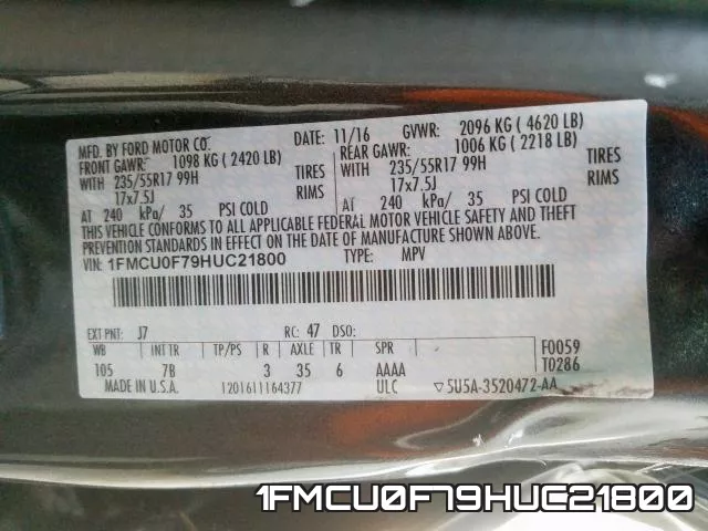 1FMCU0F79HUC21800 фото 2
