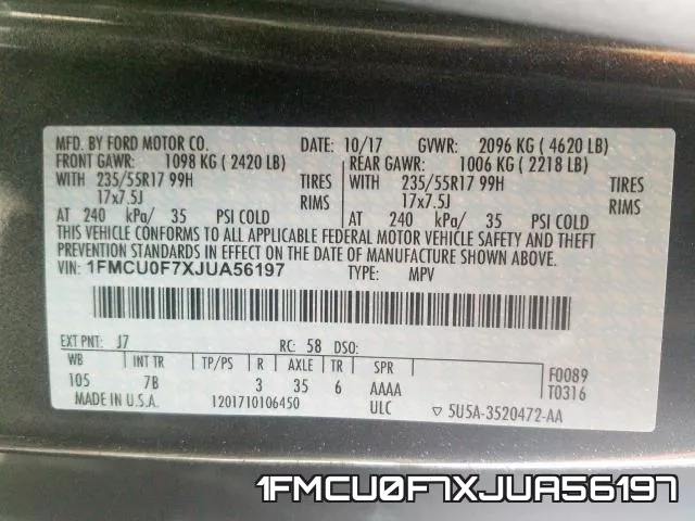 1FMCU0F7XJUA56197 фото 2