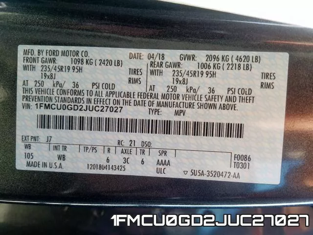 1FMCU0GD2JUC27027 фото 2