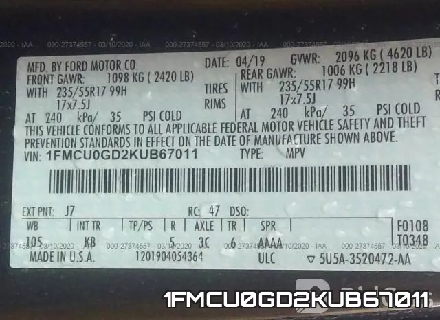 1FMCU0GD2KUB67011 фото 10