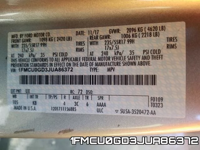 1FMCU0GD3JUA86372 фото 2