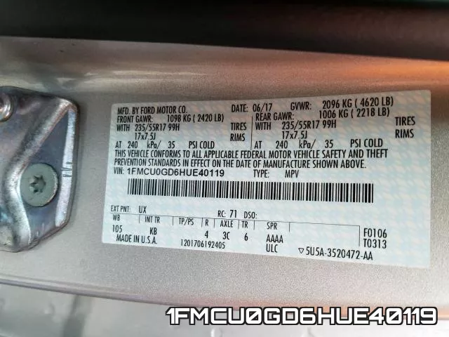 1FMCU0GD6HUE40119 фото 2