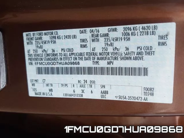 1FMCU0GD7HUA09868 фото 2