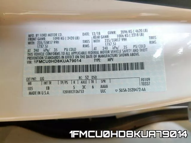 1FMCU0HD8KUA79014 фото 2