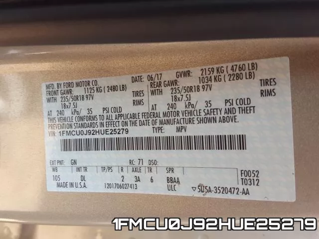 1FMCU0J92HUE25279 фото 2