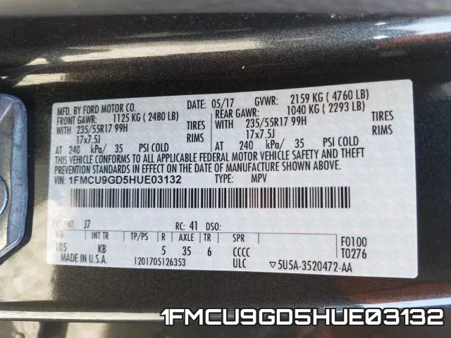 1FMCU9GD5HUE03132 фото 2