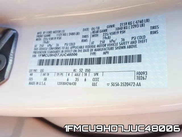 1FMCU9HD7JUC48006 фото 2