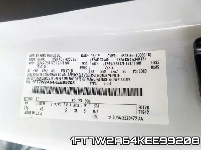 1FT7W2A64KEE99208 фото 2