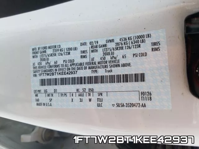 1FT7W2BT1KEE42937 фото 2