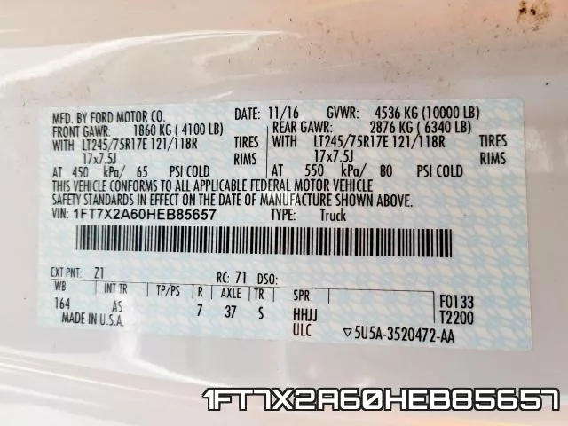 1FT7X2A60HEB85657 фото 2