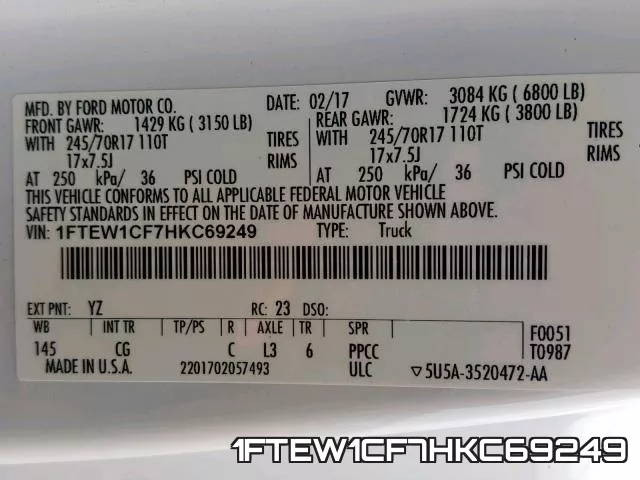 1FTEW1CF7HKC69249 фото 2