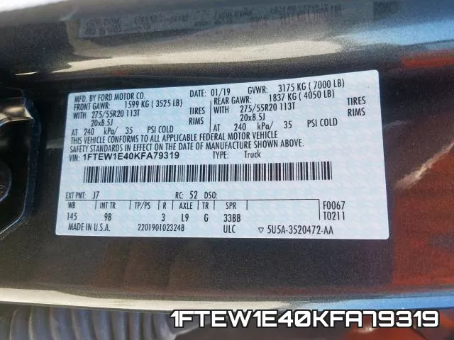 1FTEW1E40KFA79319 фото 2