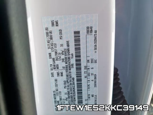 1FTEW1E52KKC39149 фото 2