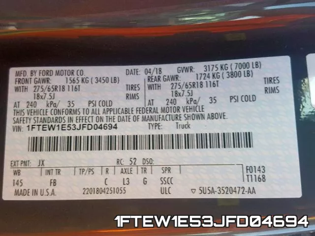 1FTEW1E53JFD04694 фото 2