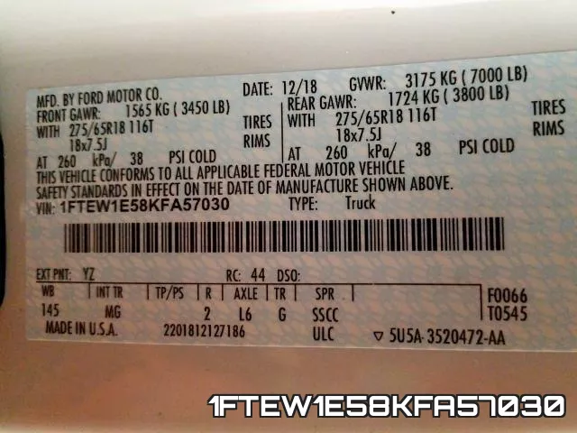1FTEW1E58KFA57030 фото 2