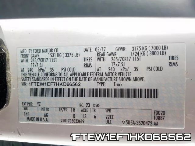 1FTEW1EF7HKD66562 фото 2