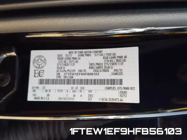 1FTEW1EF9HFB56103 фото 2