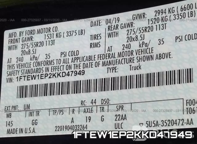 1FTEW1EP2KKD47949 фото 10