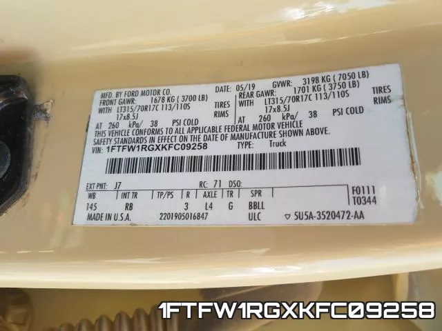 1FTFW1RGXKFC09258 фото 2