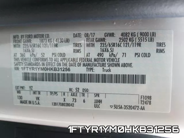 1FTYR1YM0HKB31256 фото 2