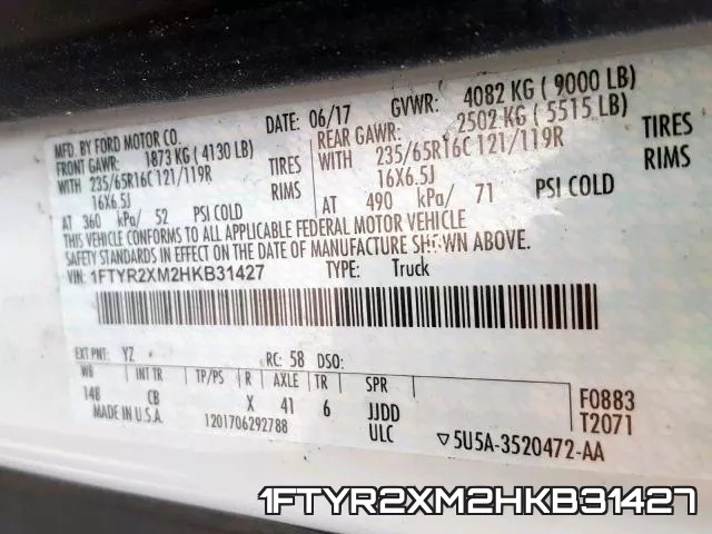 1FTYR2XM2HKB31427 фото 2