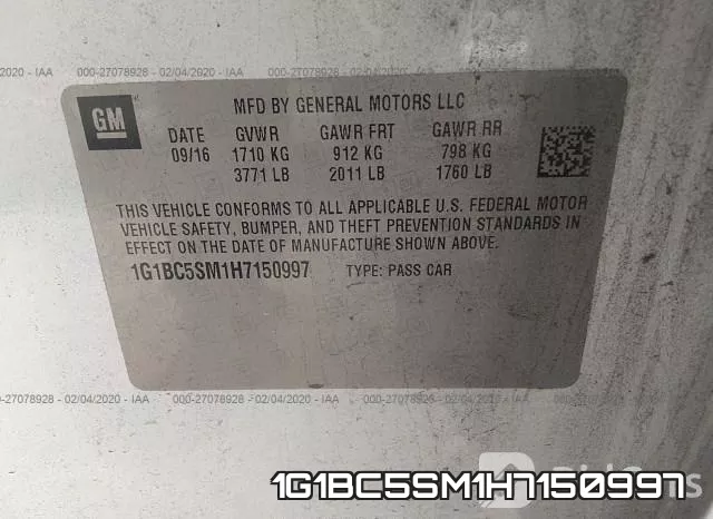 1G1BC5SM1H7150997 фото 10