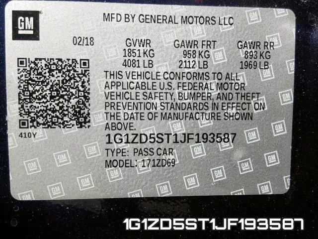 1G1ZD5ST1JF193587 фото 2