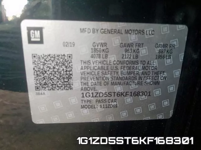 1G1ZD5ST6KF168301 фото 2
