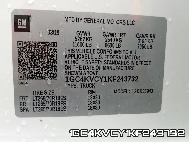 1GC4KVCY1KF243732 фото 2