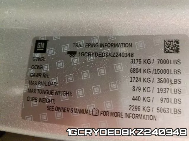 1GCRYDED8KZ240348 фото 2