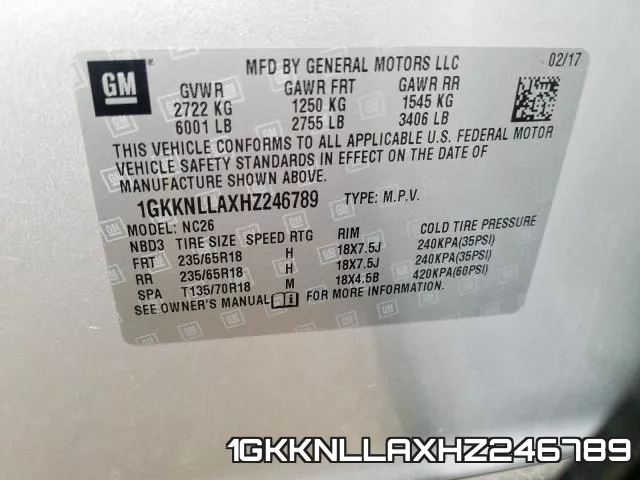 1GKKNLLAXHZ246789 фото 2