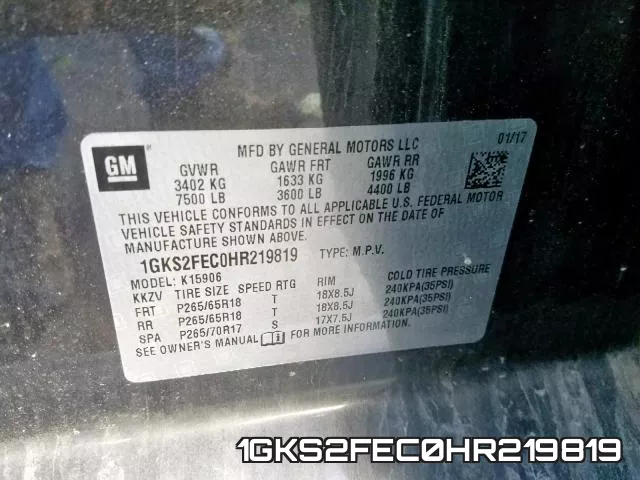 1GKS2FEC0HR219819 фото 2