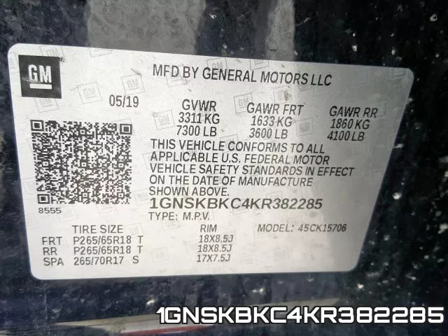 1GNSKBKC4KR382285 фото 2