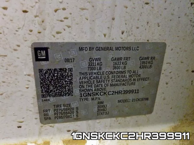 1GNSKCKC2HR399911 фото 2