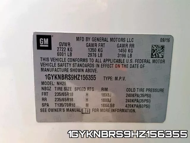 1GYKNBRS9HZ156355 фото 2