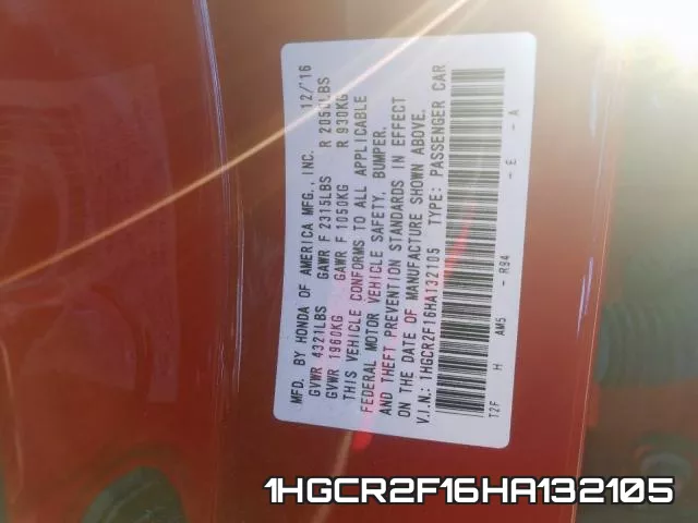 1HGCR2F16HA132105 фото 2