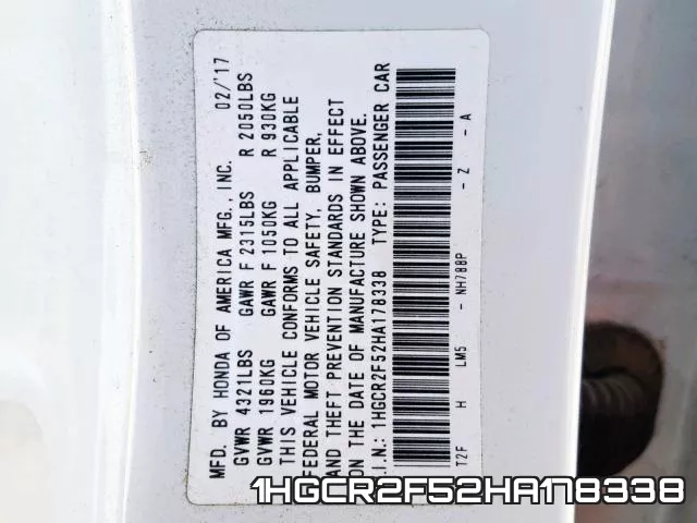 1HGCR2F52HA178338 фото 2