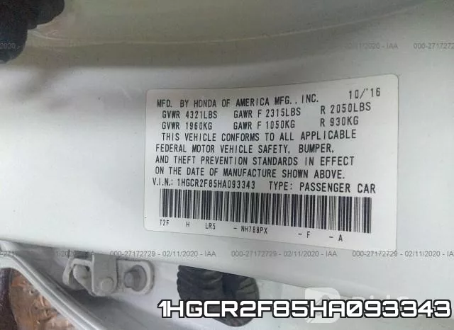 1HGCR2F85HA093343 фото 10