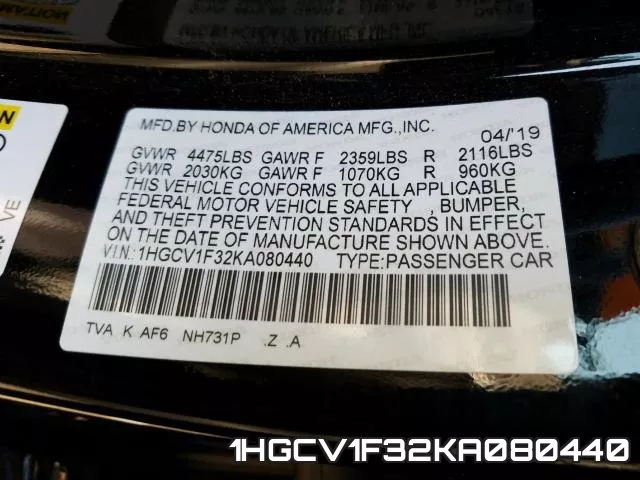 1HGCV1F32KA080440 фото 2