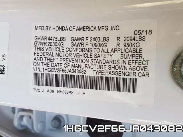 1HGCV2F66JA043082 фото 2