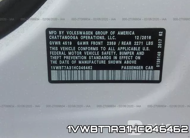 1VWBT7A31HC046462 фото 10