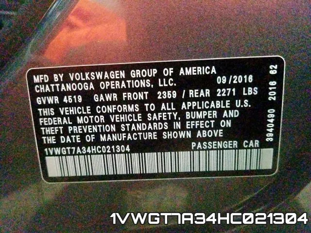 1VWGT7A34HC021304 фото 2