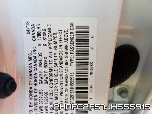2HGFC2F57JH555915 фото 2