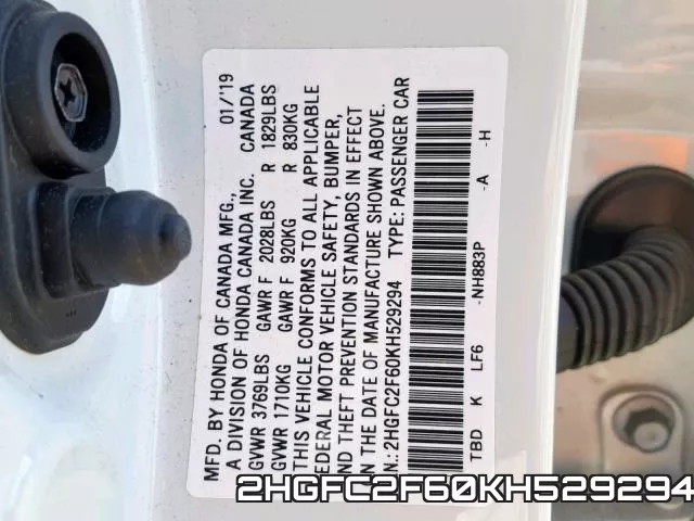 2HGFC2F60KH529294 фото 2